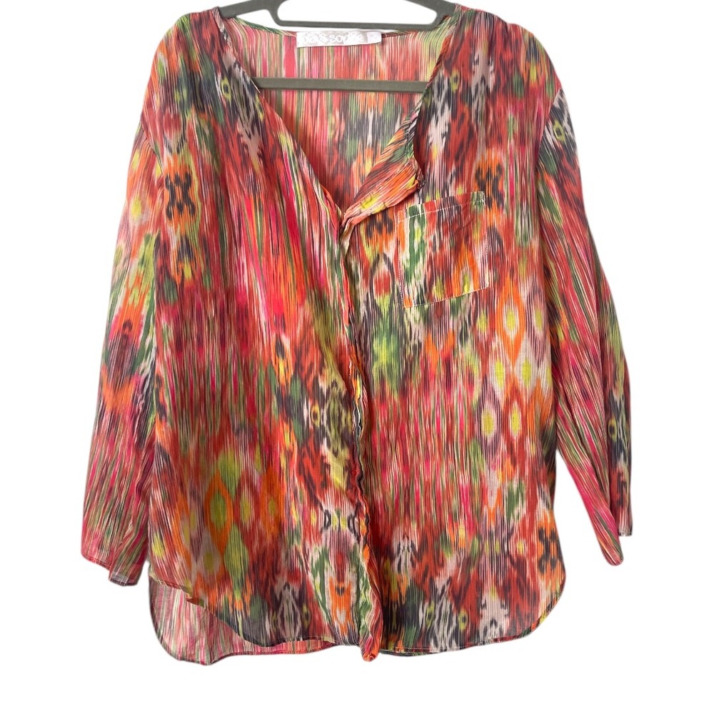 Lola & Sophie Multicolored Orange Crewneck Cotton Top M‎